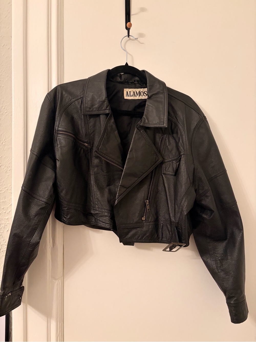 Alamos Black Cropped Moto Leather Jacket